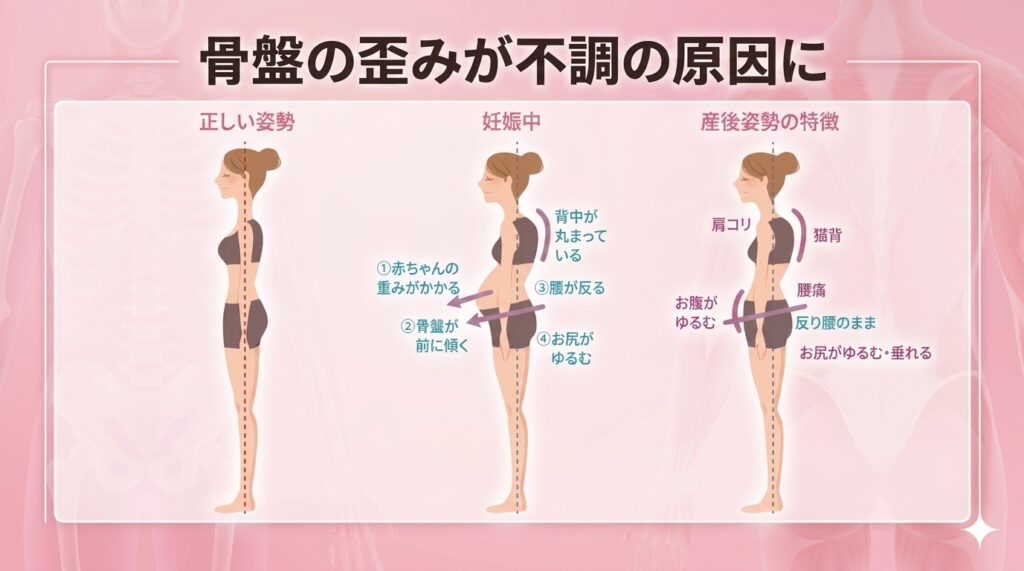 骨盤の歪みが不調の原因になることを説明した画像


